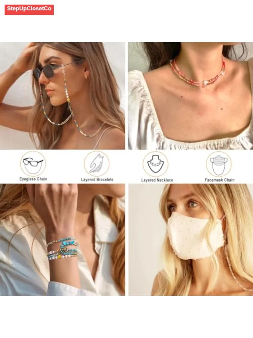 Crystal Beaded Eyeglasses Chain for Women Non-Slip Glasses Strap Holder